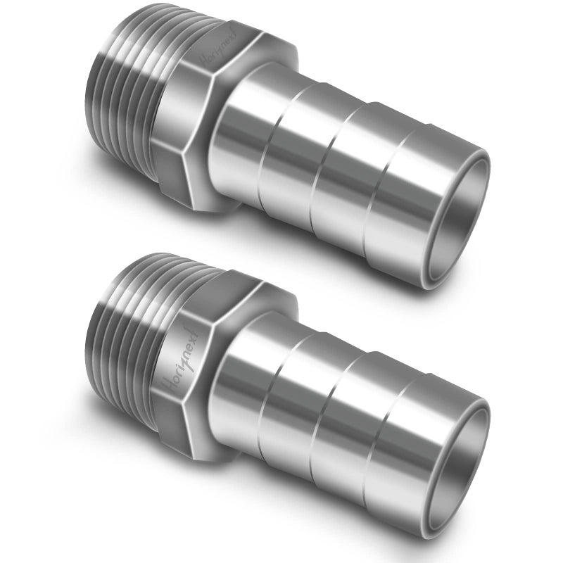 Horiznext NPT 1" male thread to 1 inch O.D. barb stainless steel pipe fitting, for connecting 1 inch I.D. air hose tubing, pack of 2 pcs - Image 1